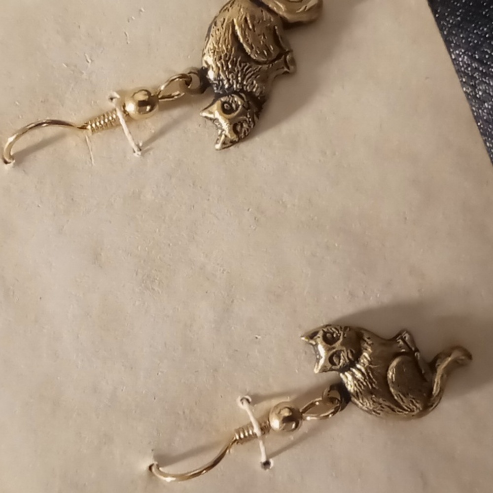 Dangling earrings cats and pumpkins 2 pair hand crafted a brass earring
